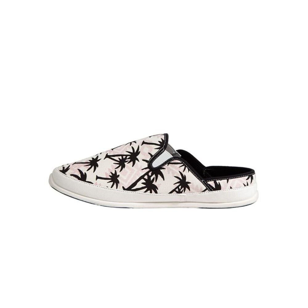 DEER STAGS Mens White Palm Tree Spike Round Toe Slip On Slippers 8 M